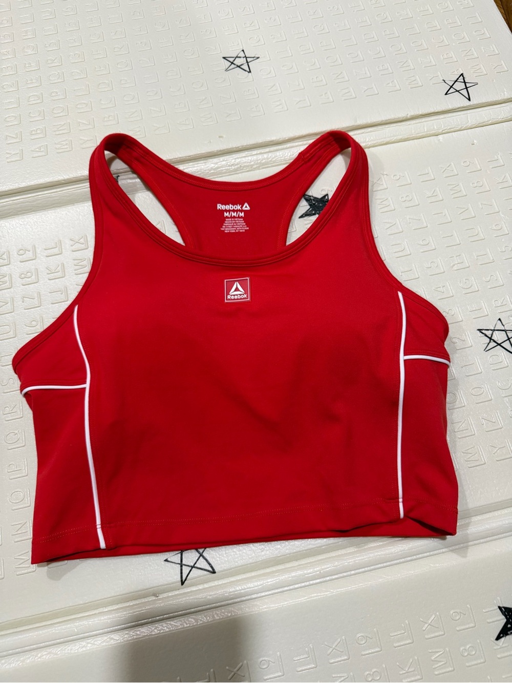 Reebok Red Racerback Sports Crop with White Piping